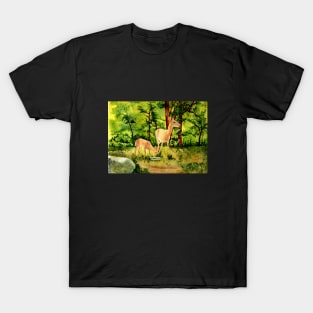 Doe and Fawn (deer) Watercolor T-Shirt